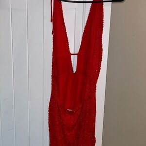 Red Beaded Evening Dress